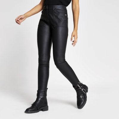 black leather stretch pants