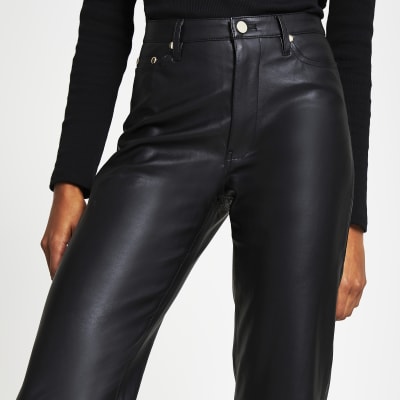 black faux leather pants