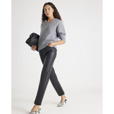 Black Faux Leather Straight Leg Trousers