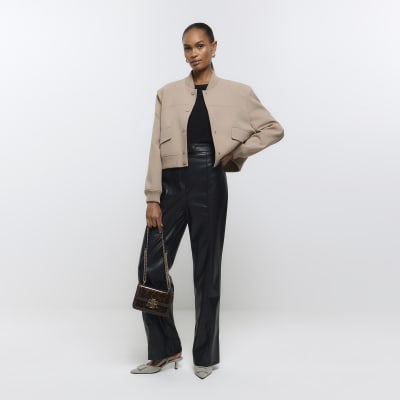 Black faux leather straight trousers, River Island