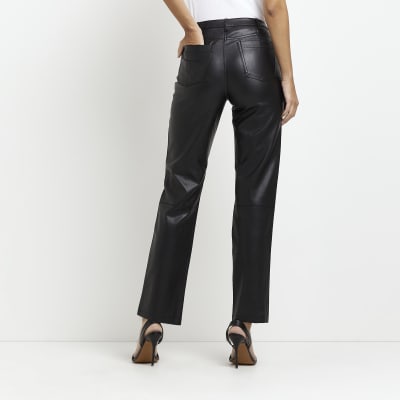 Black faux leather straight trousers | River Island