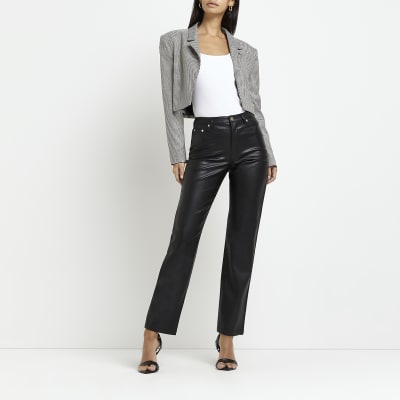 Black faux leather straight trousers | River Island