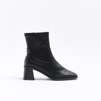 faux leather block heel boots