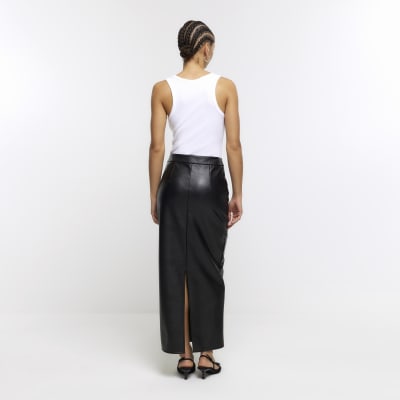 Black faux leather skirt river clearance island