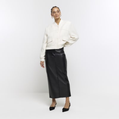 Black faux leather tailored maxi skirt River Island