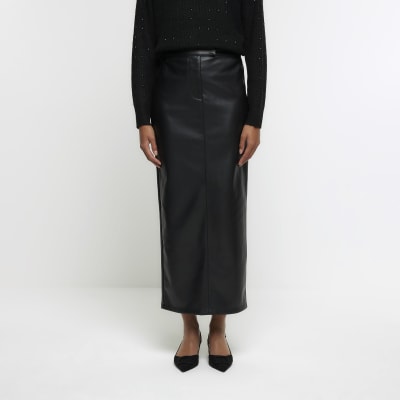 Black leather pencil skirt river island sale