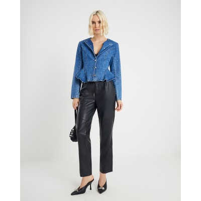 Black Faux Leather Tapered Trousers