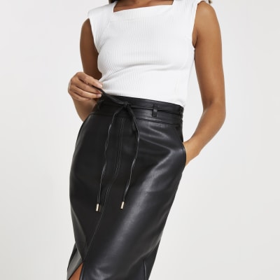 High waisted leather skirt river island sale