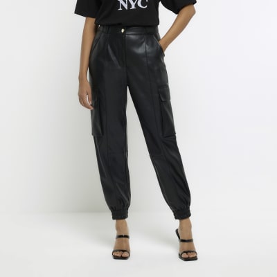 Signature 8 faux leather utility sweatpants in black