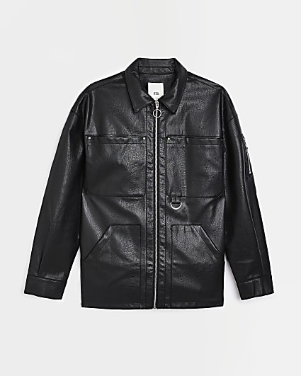 Black Faux Leather Vintage Overshirt