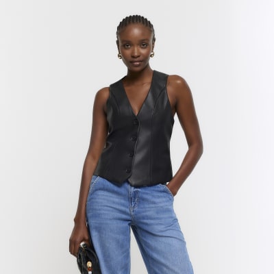 Long faux shop leather vest