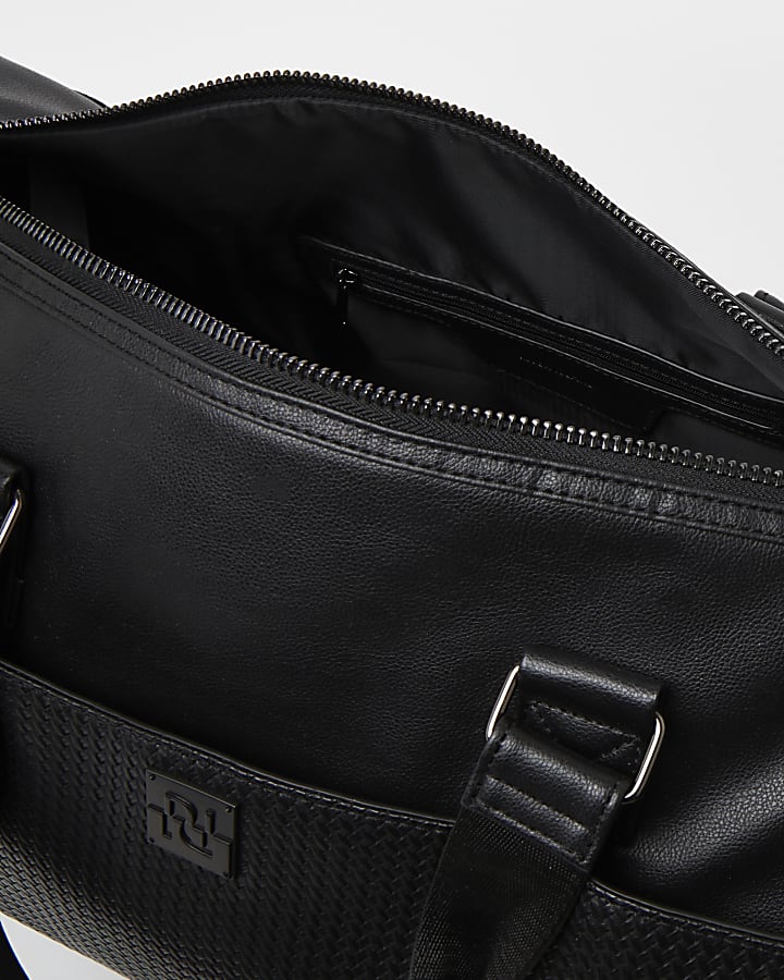 Black faux leather weave holdall