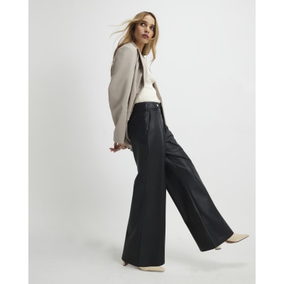 Black Faux Leather Wide Leg Trousers