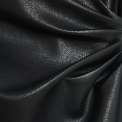 Black faux leather wrap mini Dress | River Island
