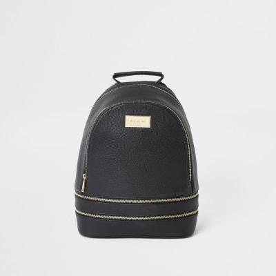 black leather zip backpack