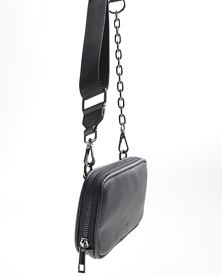 Black faux leather zip cross body bag
