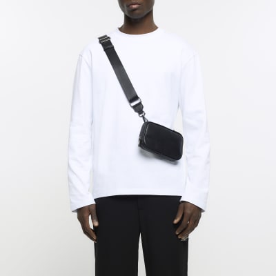 Black faux leather zip cross body bag