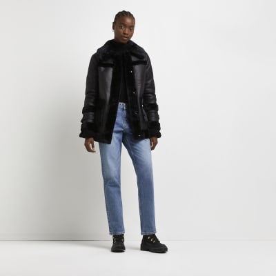 faux shearling jacket black