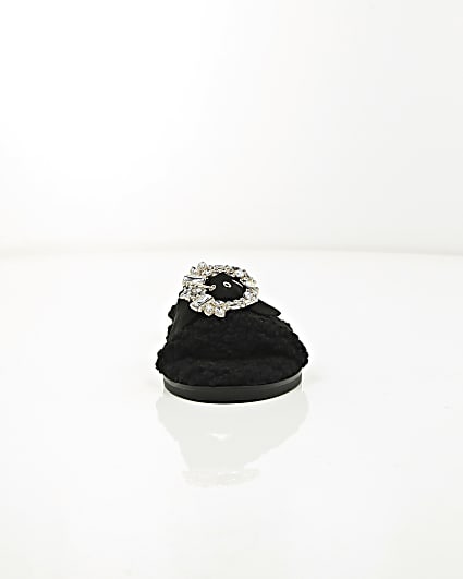 360 degree animation of product Black faux shearling diamante brooch sliders frame-4