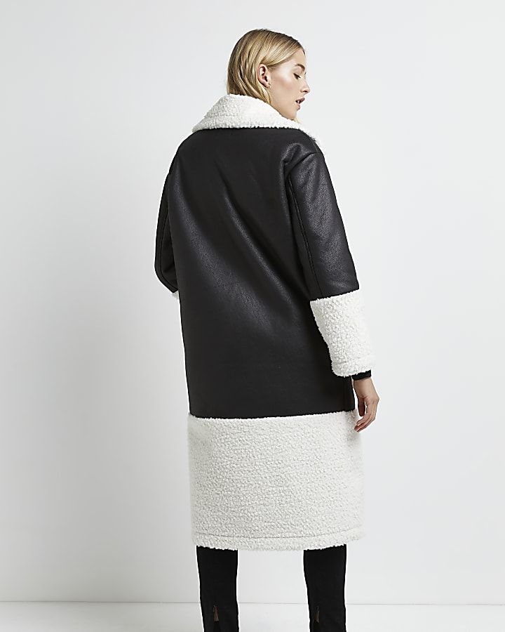 Black faux shearling oversized coat