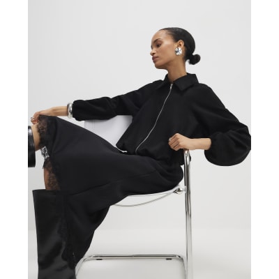 Black Faux Suede Bomber Jacket