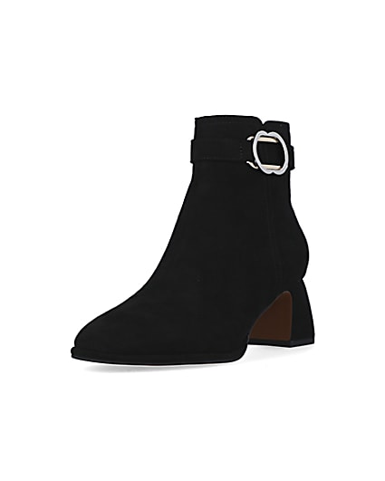360 degree animation of product Black faux suede buckle ankle boots frame-0