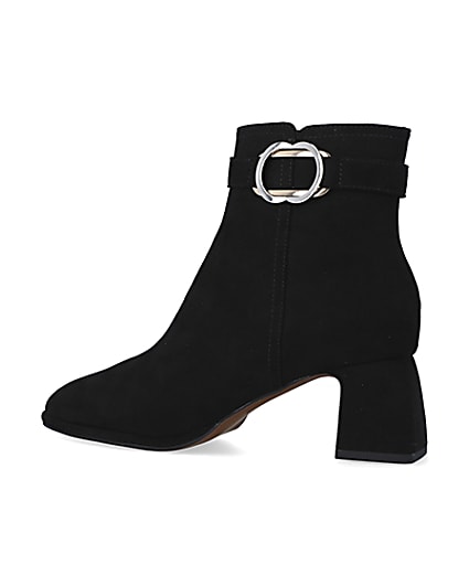360 degree animation of product Black faux suede buckle ankle boots frame-5