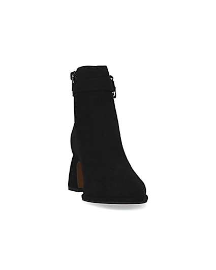 360 degree animation of product Black faux suede buckle ankle boots frame-20