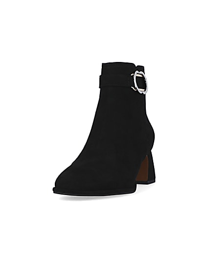 360 degree animation of product Black faux suede buckle ankle boots frame-23