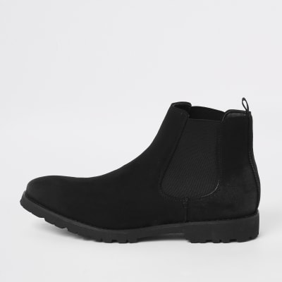 Black faux suede chelsea boots