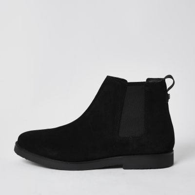 black faux suede chelsea boots