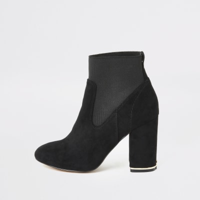 Black faux suede elasticated sock boots | River Island