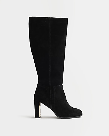 Black faux suede knee high boots