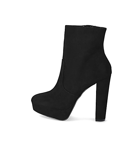 360 degree animation of product Black faux suede platform heeled boots frame-4