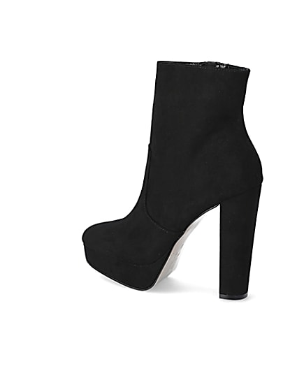360 degree animation of product Black faux suede platform heeled boots frame-5