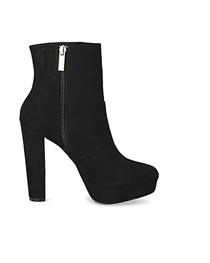 360 degree animation of product Black faux suede platform heeled boots frame-15