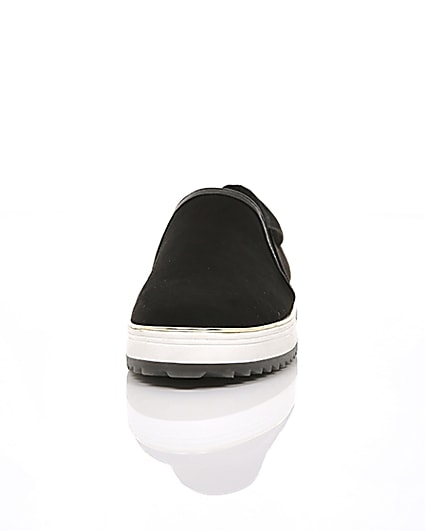 360 degree animation of product Black faux suede slip on trainers frame-3