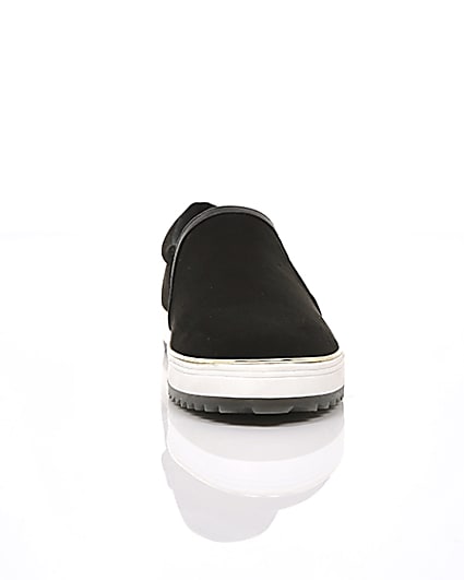 360 degree animation of product Black faux suede slip on trainers frame-4