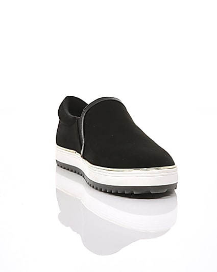 360 degree animation of product Black faux suede slip on trainers frame-5