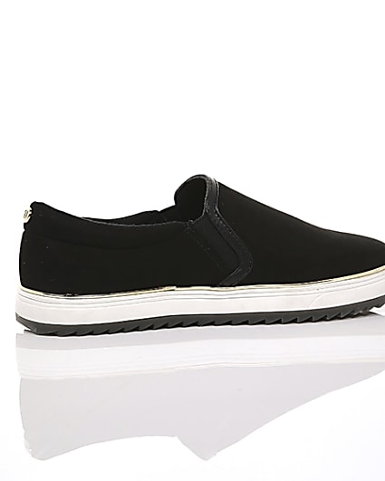 360 degree animation of product Black faux suede slip on trainers frame-11