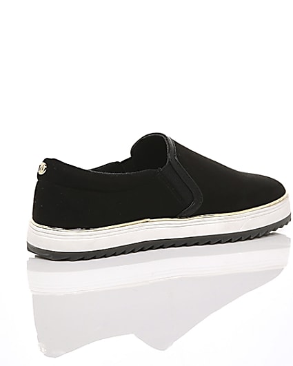 360 degree animation of product Black faux suede slip on trainers frame-12