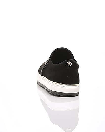 360 degree animation of product Black faux suede slip on trainers frame-16