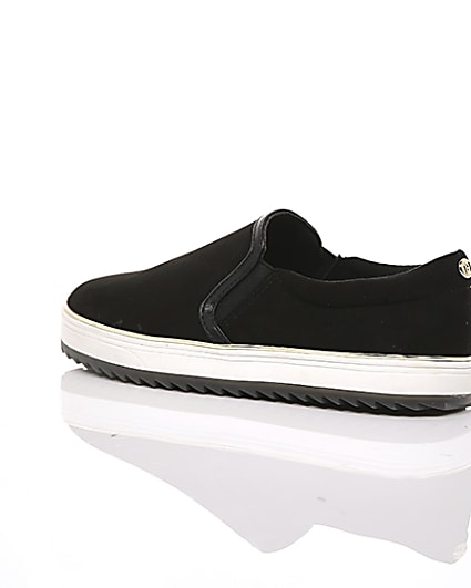 360 degree animation of product Black faux suede slip on trainers frame-19