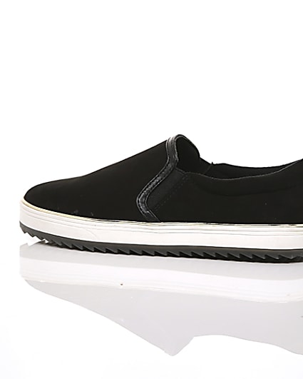 360 degree animation of product Black faux suede slip on trainers frame-20