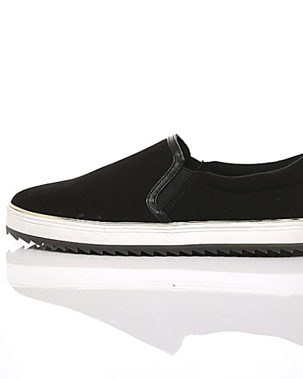 360 degree animation of product Black faux suede slip on trainers frame-21