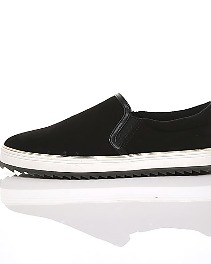 360 degree animation of product Black faux suede slip on trainers frame-22