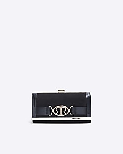 Black faux suede snaffle purse