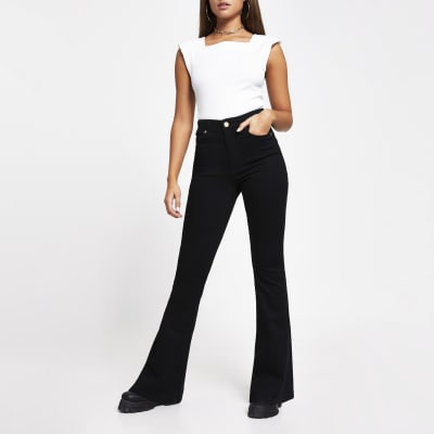 black and white striped flare jeans