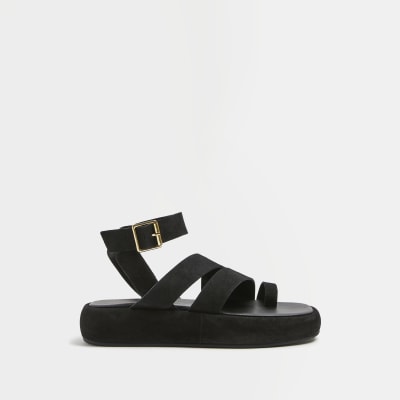 Black flatform gladiator sandals | River Island