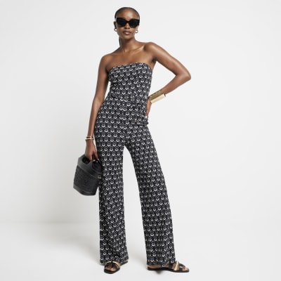 River Island Womens Black Floral Bandeau Jumpsuit